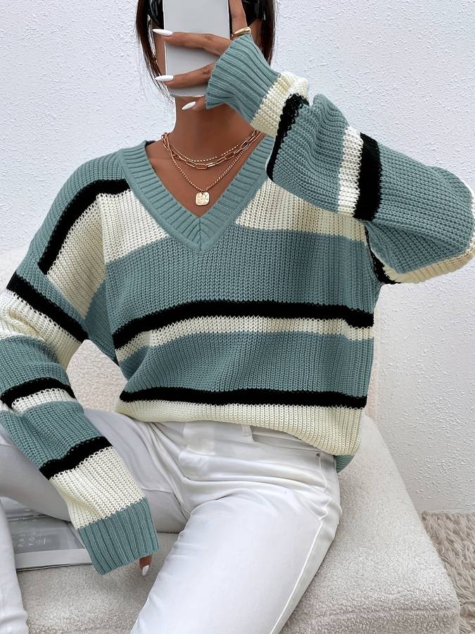 V-Ausschnitt-Pullover mit Trendigem Look und Mühelosem Stil Für Frauen