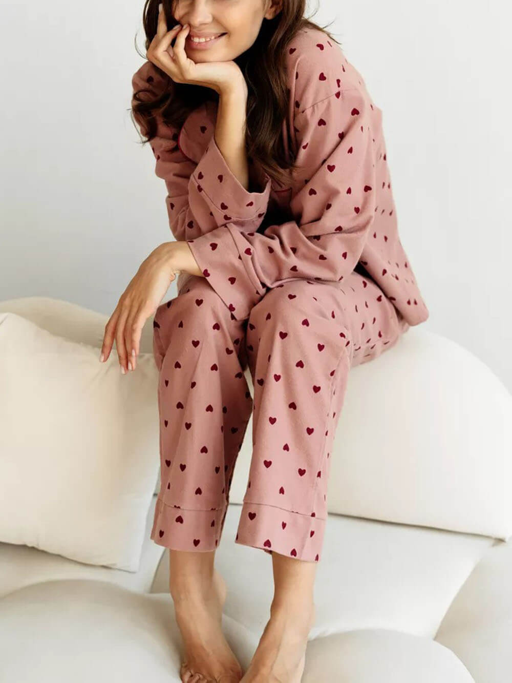 Rosa Französische Pyjama Set mit Herzchen - Amélie