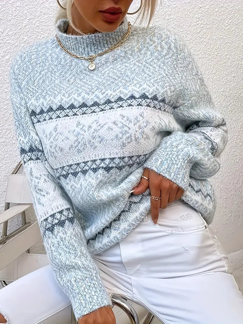 Weihnachtspullover mit Half-Turtleneck-Design und festlichem Print Für Frauen