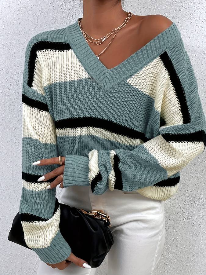 V-Ausschnitt-Pullover mit Trendigem Look und Mühelosem Stil Für Frauen