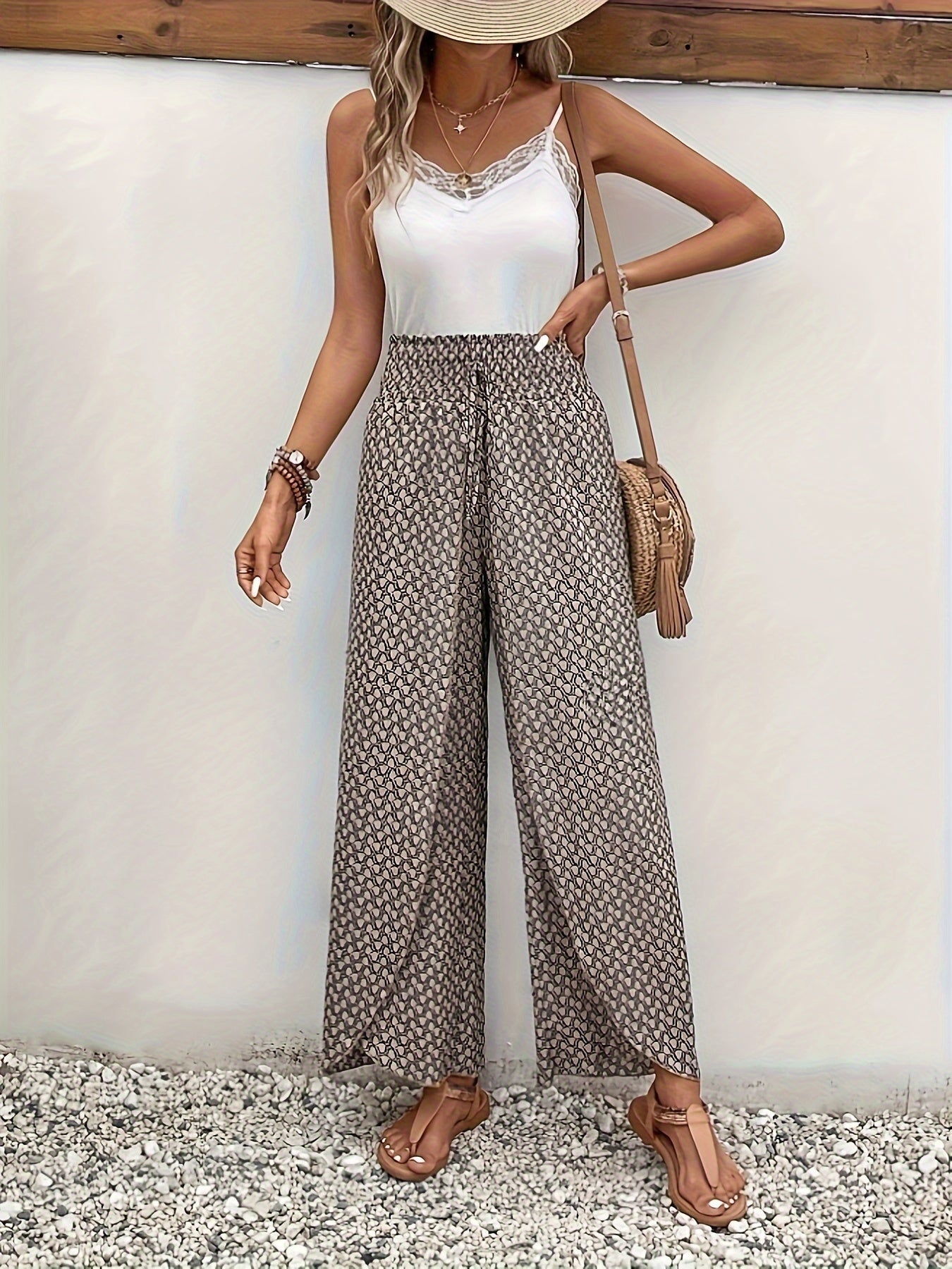 Khaki Geometrische Print Weite Hose - Mila