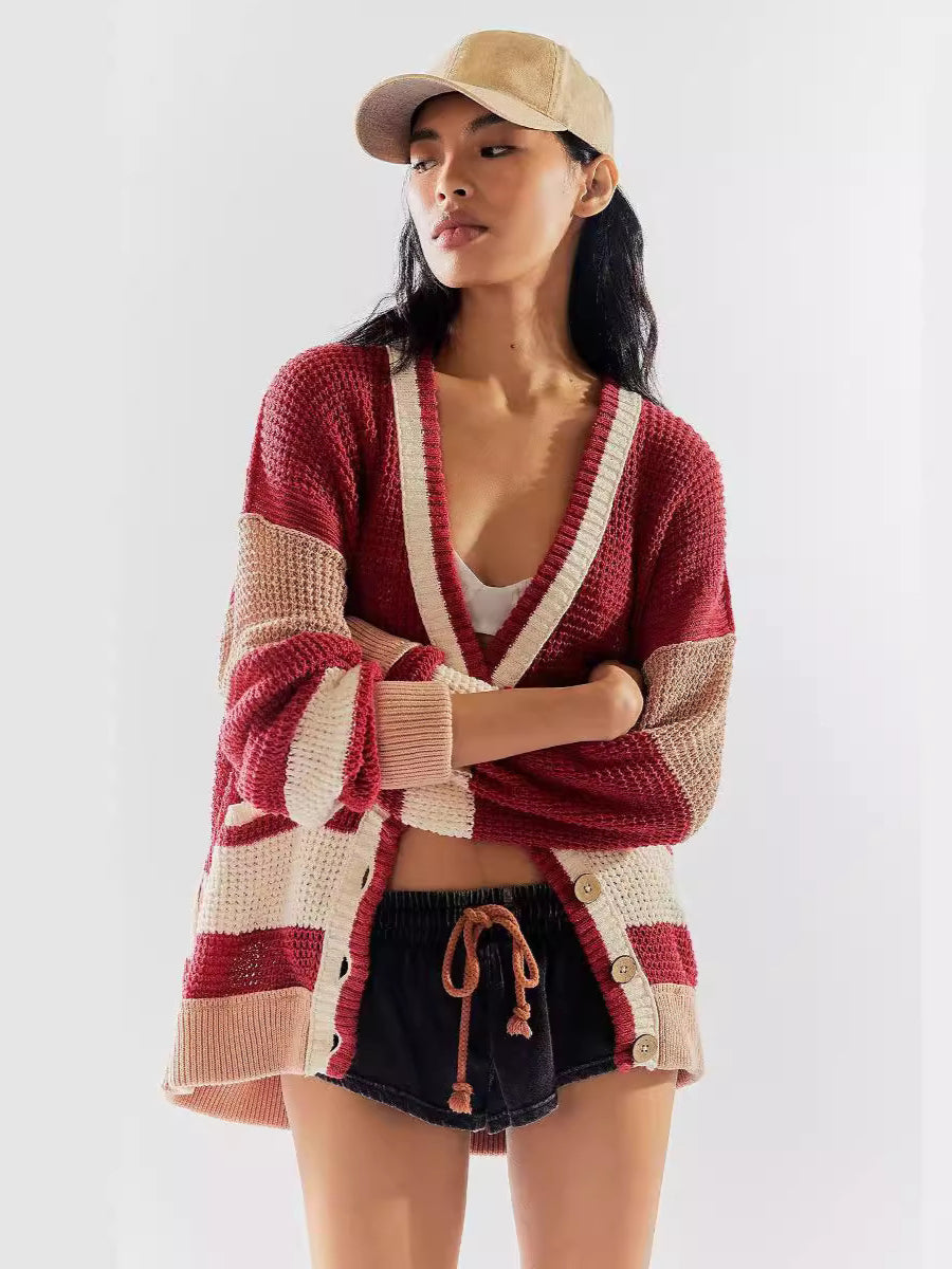 Gestreifter Oversize-Strickcardigan für Damen