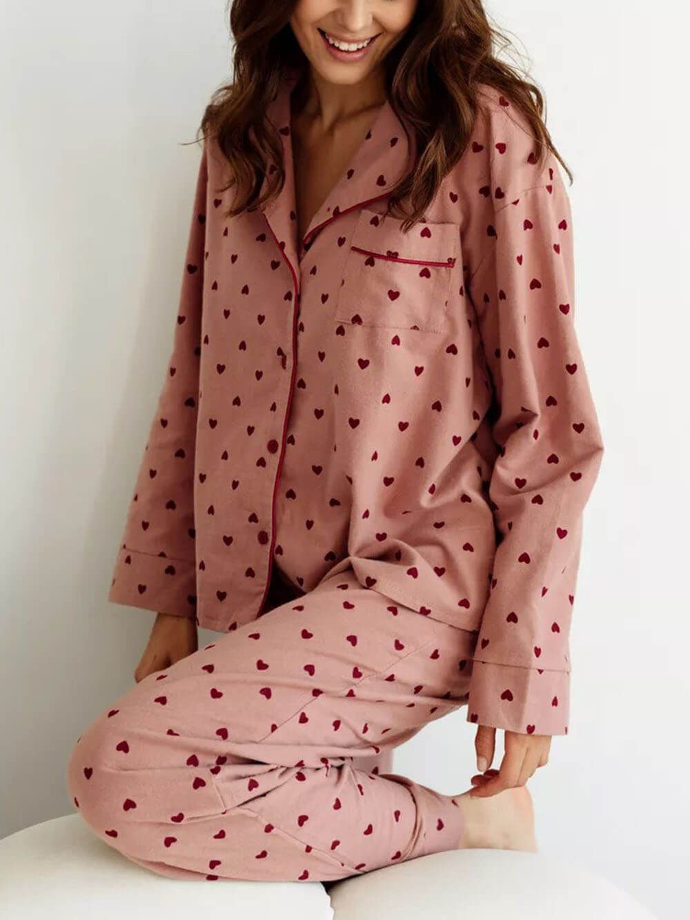 Rosa Französische Pyjama Set mit Herzchen - Amélie