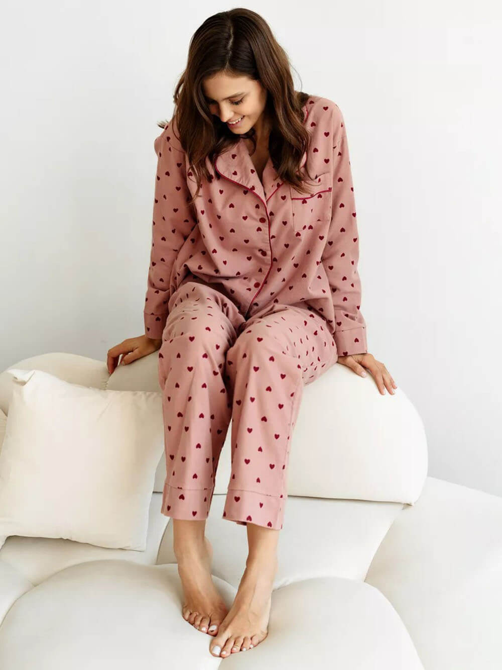 Rosa Französische Pyjama Set mit Herzchen - Amélie