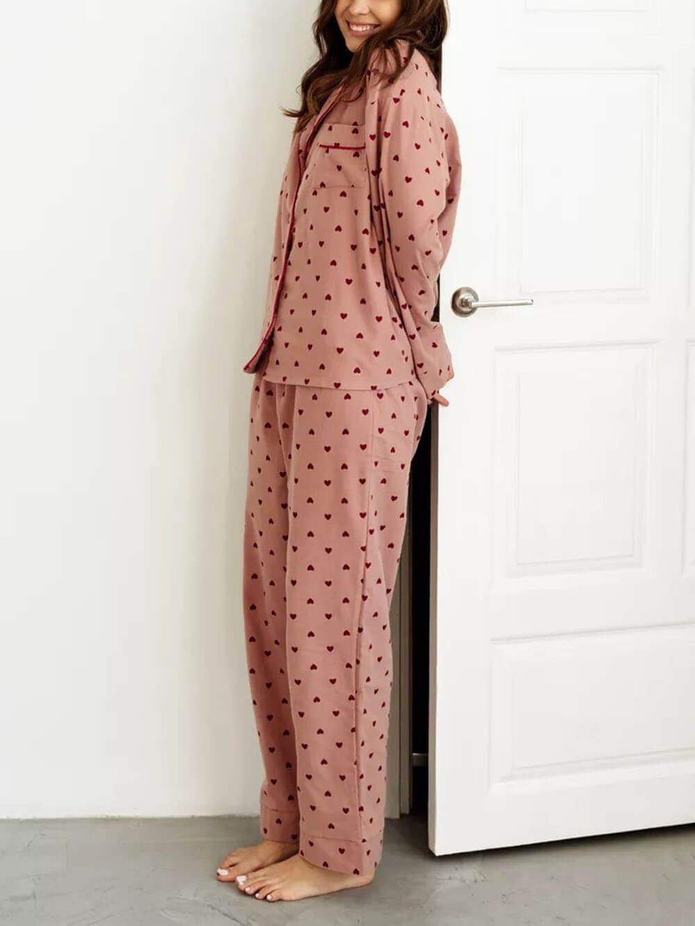 Rosa Französische Pyjama Set mit Herzchen - Amélie