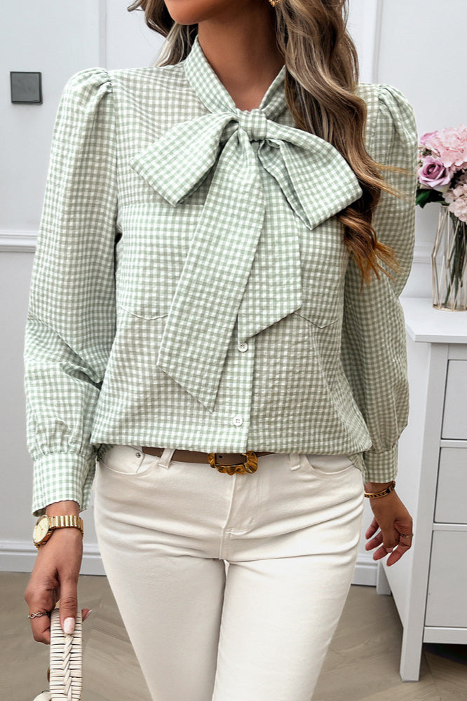 Gingham-Bluse mit Fliegekragen