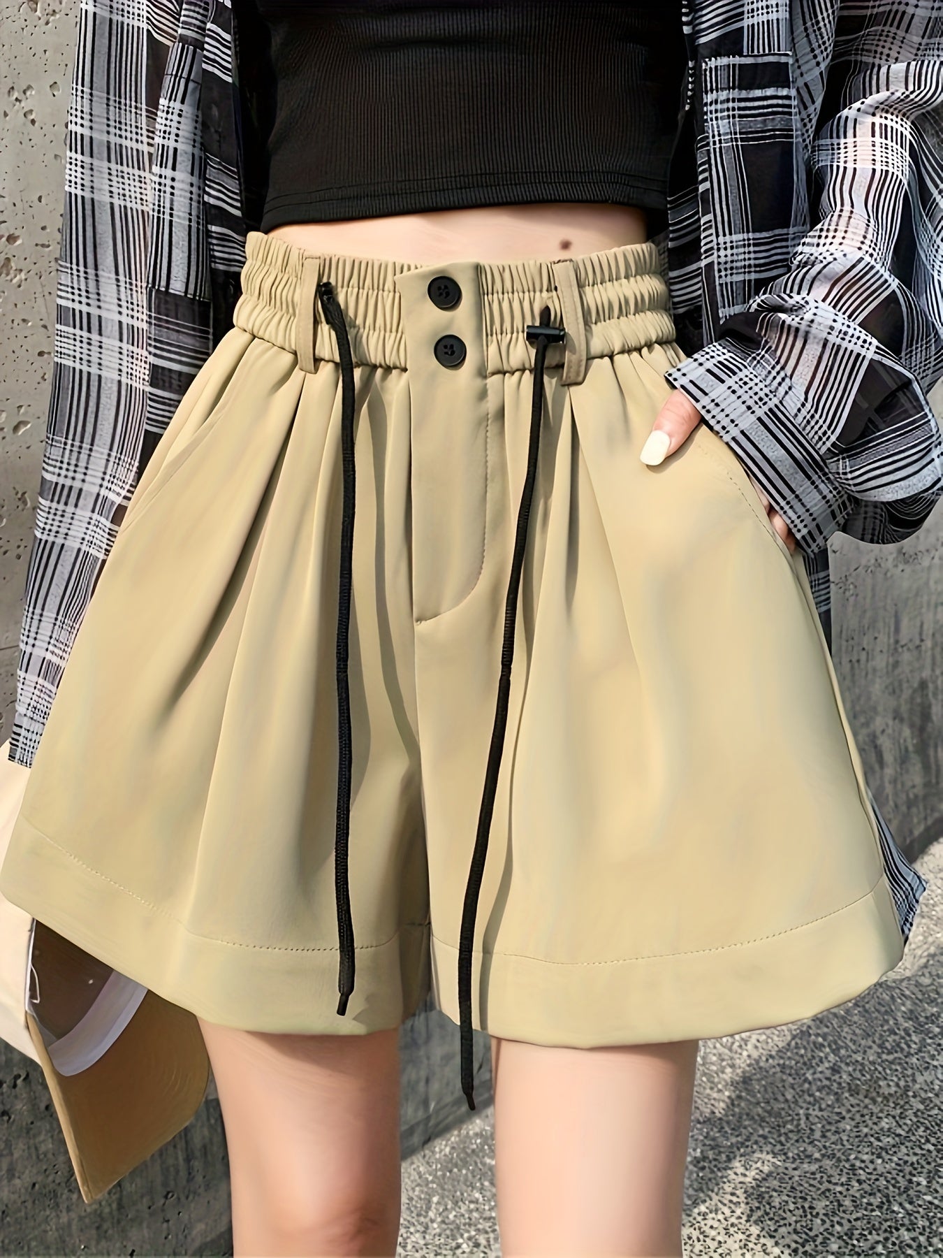 Khaki Hohe Taille Shorts - Naomi