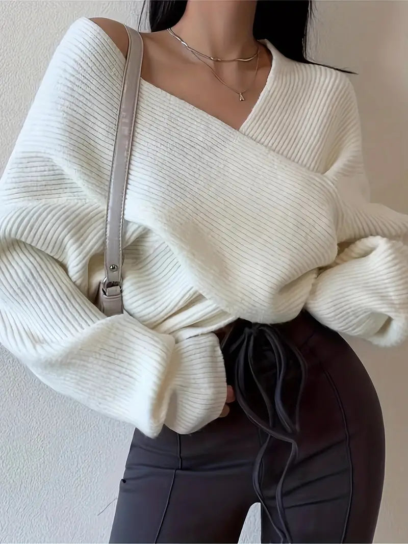 Crossover-Strickpullover mit Modernem Twist Für Frauen