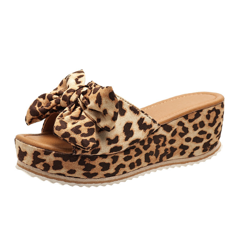 Stuttgart | Mode Bow Leopard Print Keil Hausschuhe