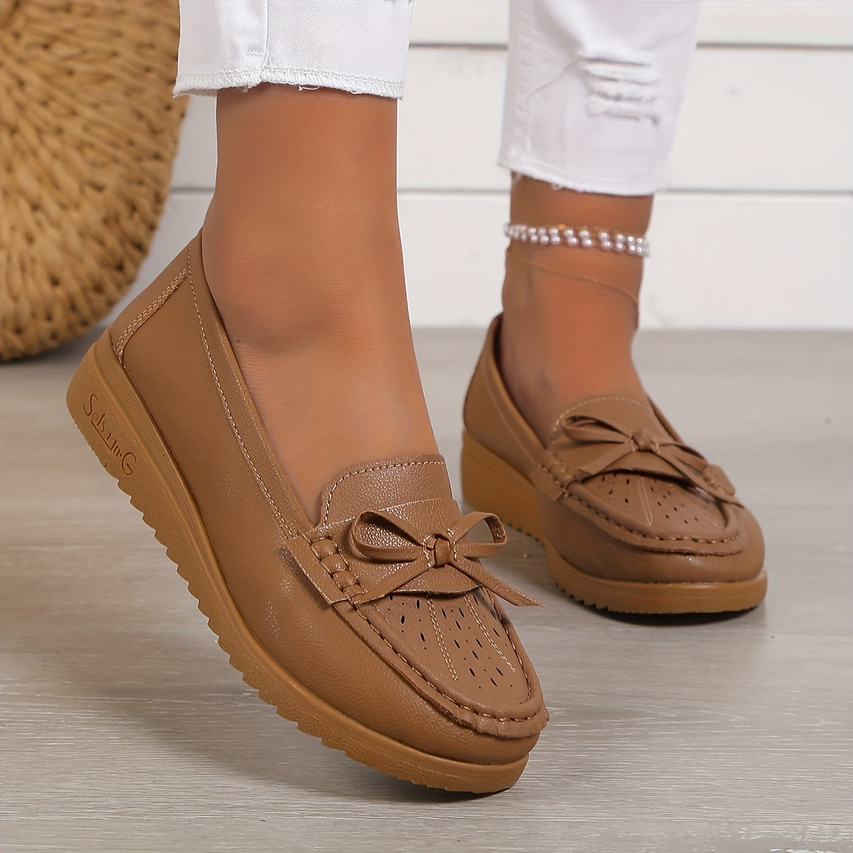 Beige Loafers mit Schleife - Mila