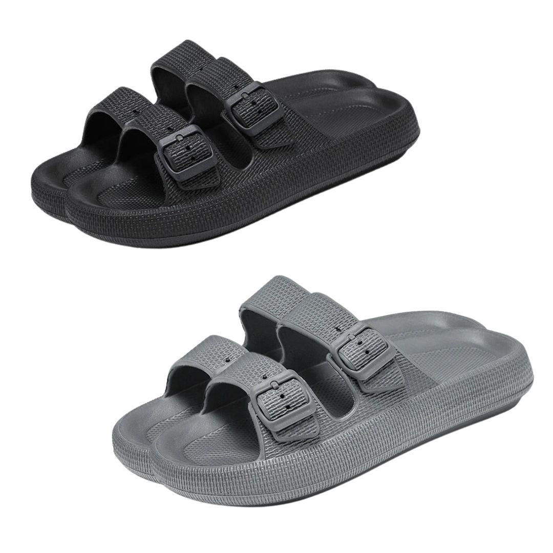 Lara - Duo-Paket Anatomische Sandalen mit Verstellbaren Riemen in Schwarz und Khaki