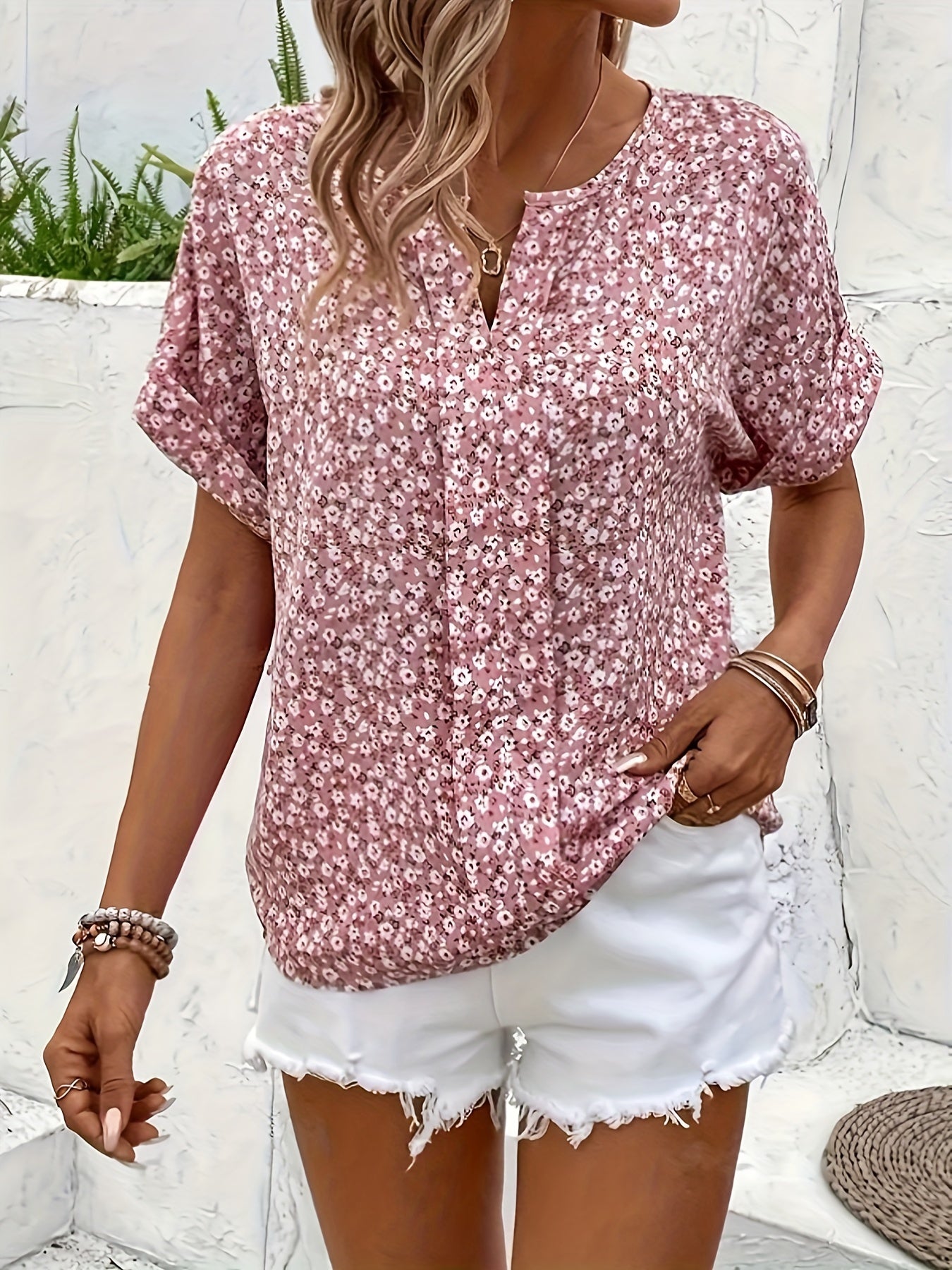 Rosa Bluse mit Blumenprint - Sophie