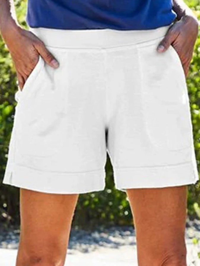 Elegante Baumwoll-Leinen-Shorts mit schrägen Taschen