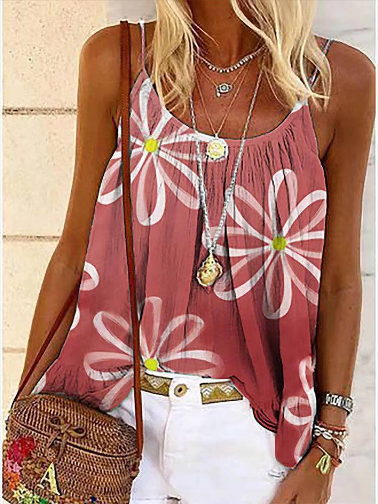 Stuttgart | Sommer Frauen Print Sweet Sling Lotus Leaf Bluse