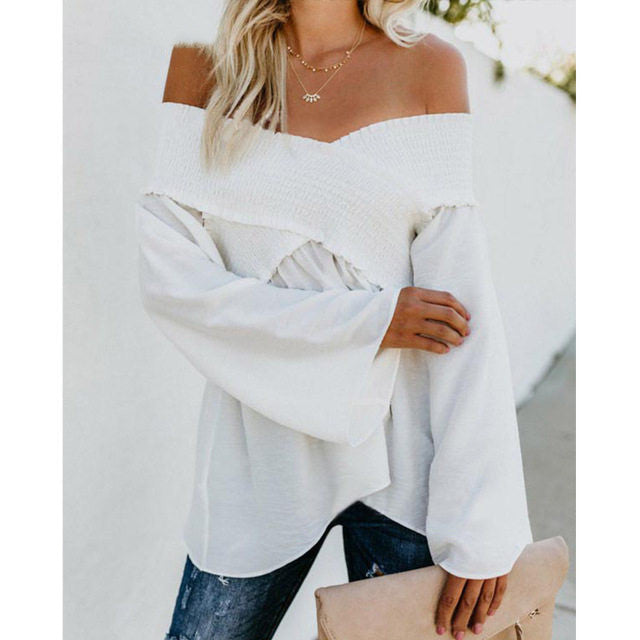 Stuttgart | Frauen Sexy Off Shoulder Shirts Unregelmäßiger Saum Bluse