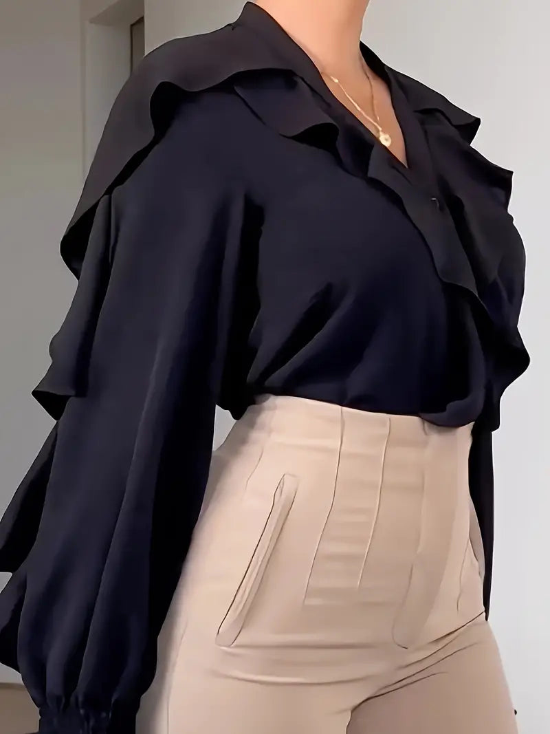 Elegante Bluse mit Rüschenkragen und Ärmeln Für Frauen