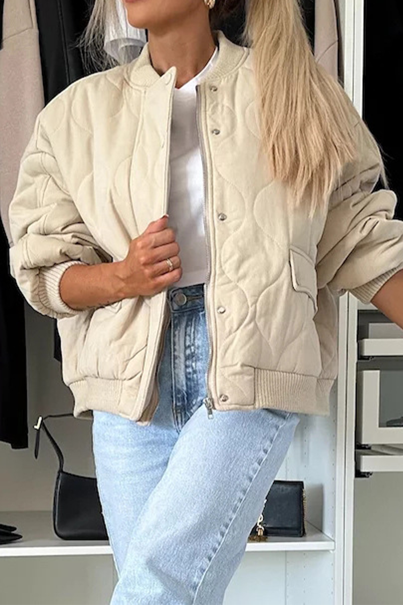 Einfarbige Jacke Mit Knöpfen Und Taschen Für Frauen