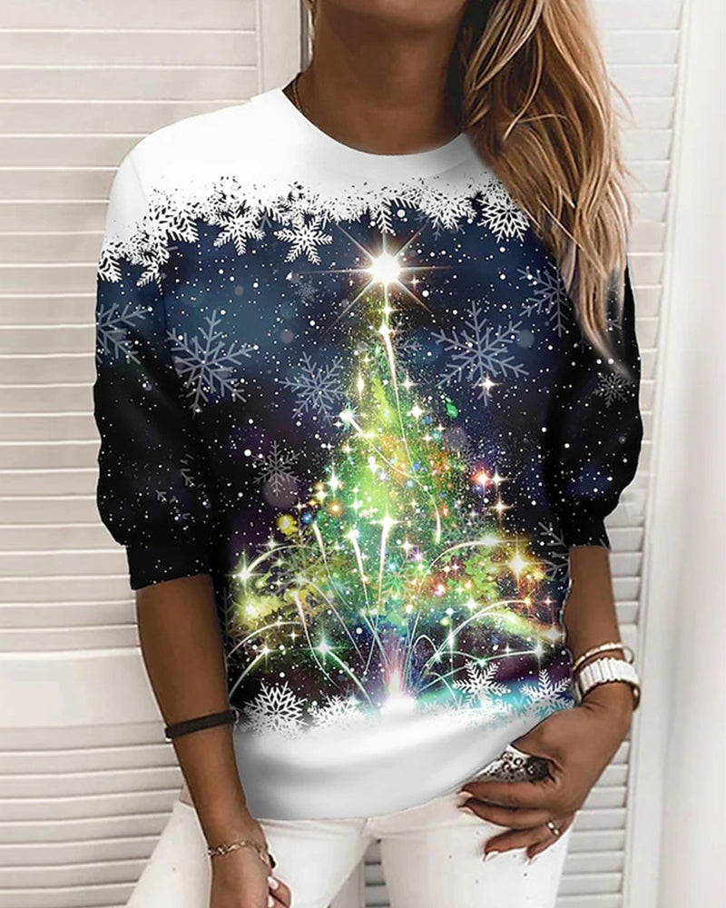 Yeva | Weihnachtsbedrucktes Sweatshirt mit Rundhalsausschnitt