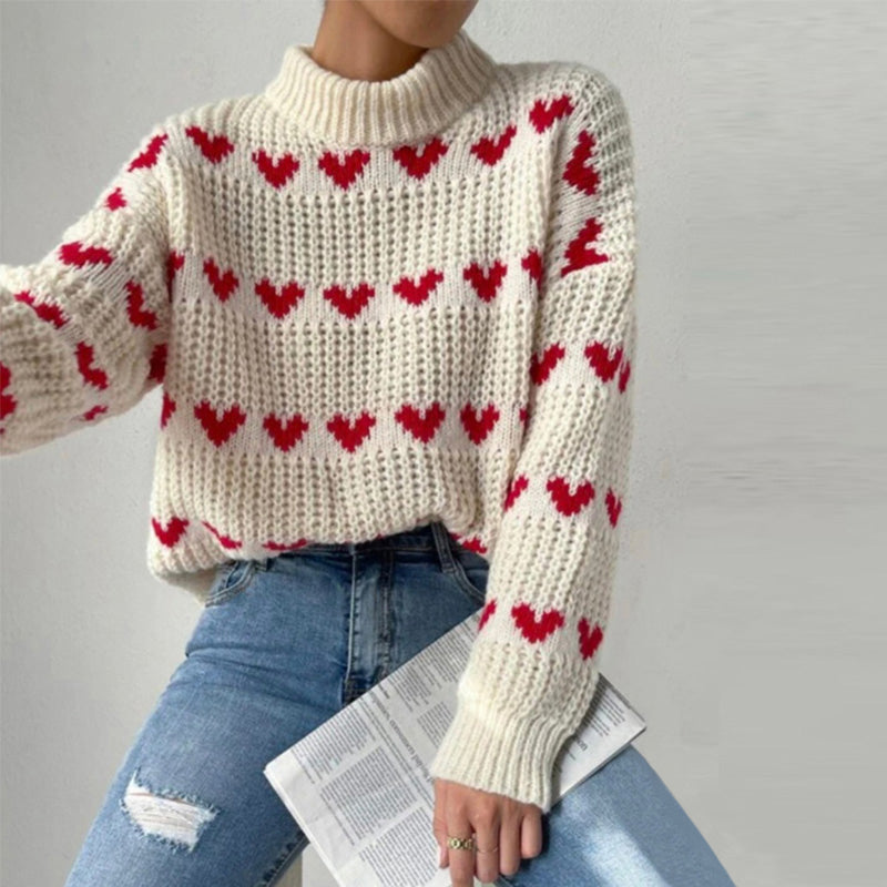 Verspielter Strickpullover mit Herzmuster Für Frauen