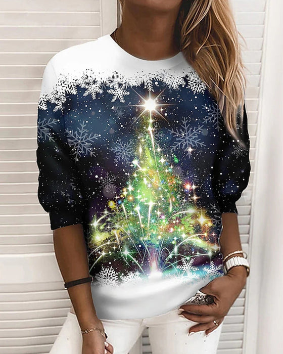 Rundhals-Sweatshirt Mit Weihnachtsmotiv Für Festlichen Winterkomfort Für Frauen