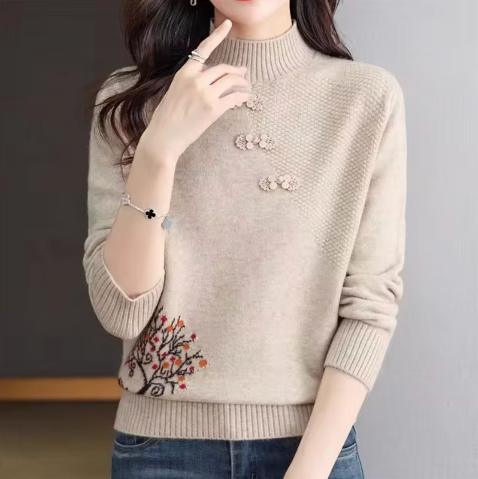 Strickpullover Mit Hohem Kragen Für Frauen