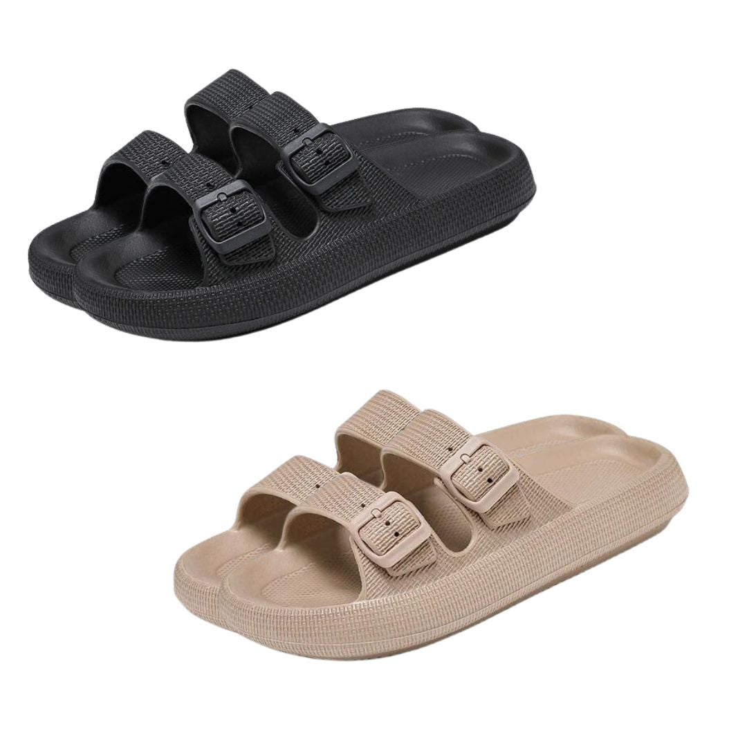 Lara - Duo-Paket Anatomische Sandalen mit Verstellbaren Riemen in Schwarz und Khaki