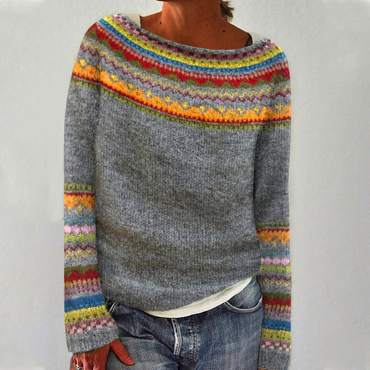 Ernestina™ | Vintage-inspirierter Strickpullover mit bunten geometrischen Mustern