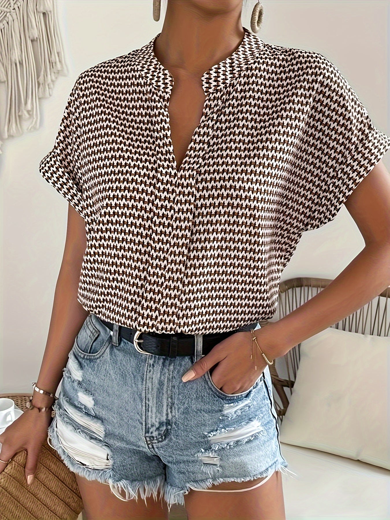 Khaki Bluse mit Print - Lisa