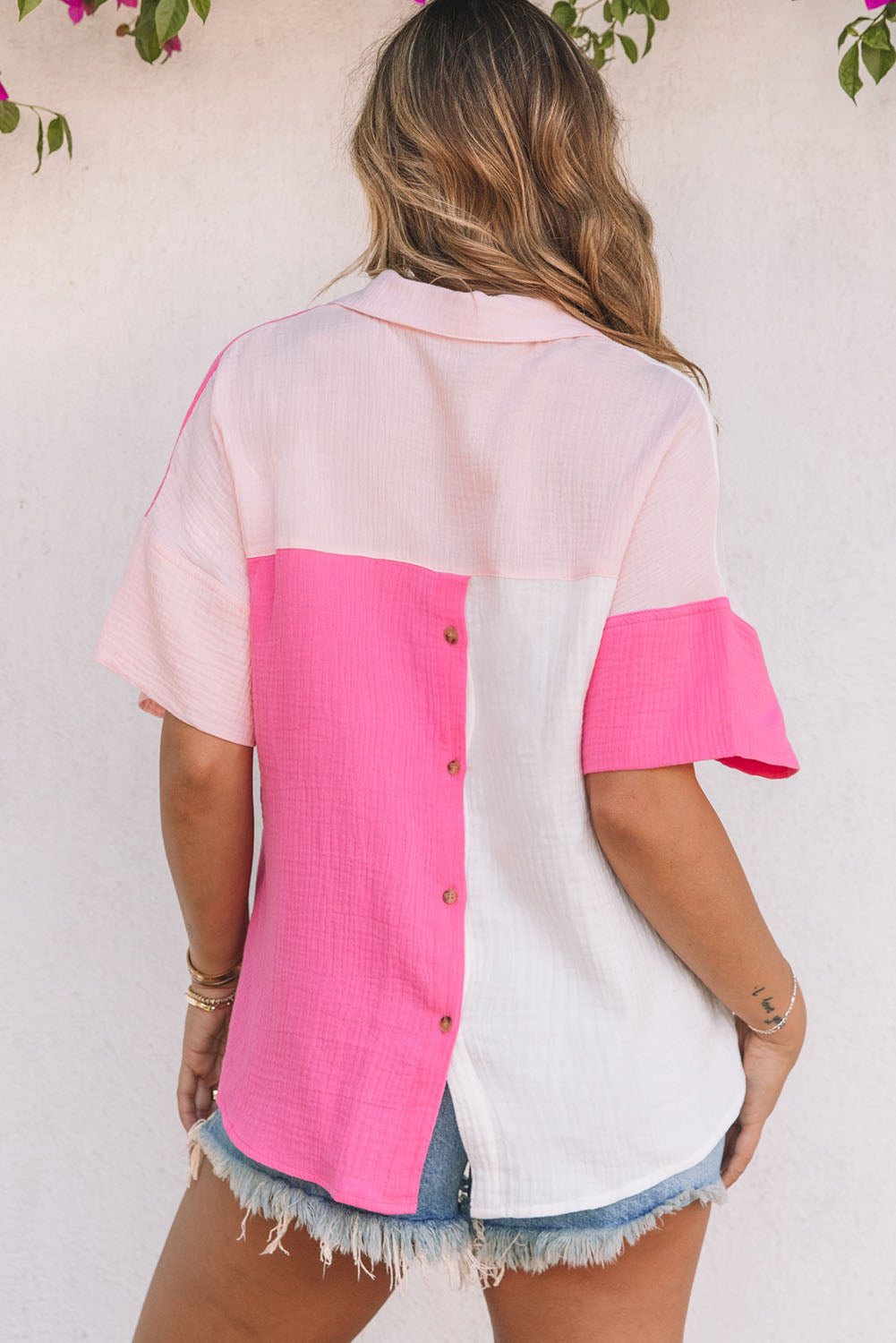 Pinkes Poloshirt mit Kragen und Colorblock-Design Für Frauen