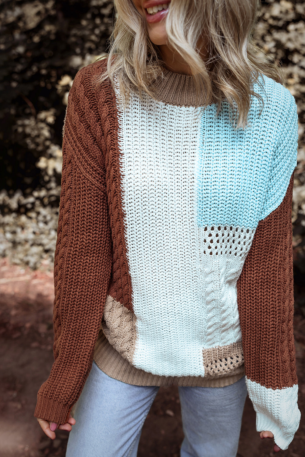 Patchwork-Strickpullover Mit Farbblock-Design Für Frauen