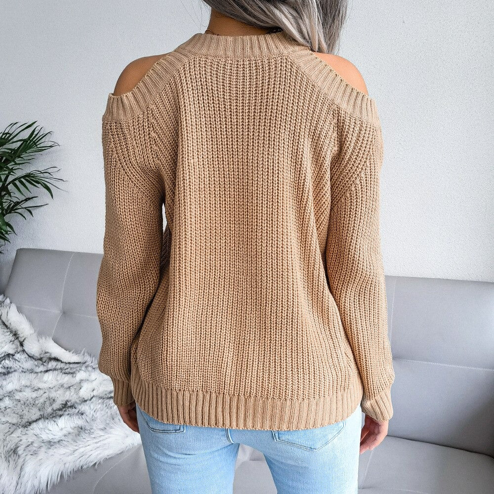 Stilvoller Strickpullover Mit Offenen Schultern Für Frauen