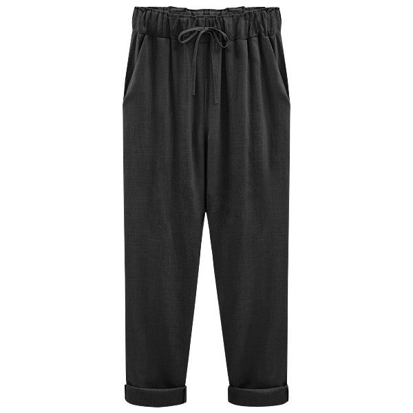 Schwarze sommerliche Baumwoll-Leinen Hose - Luisa