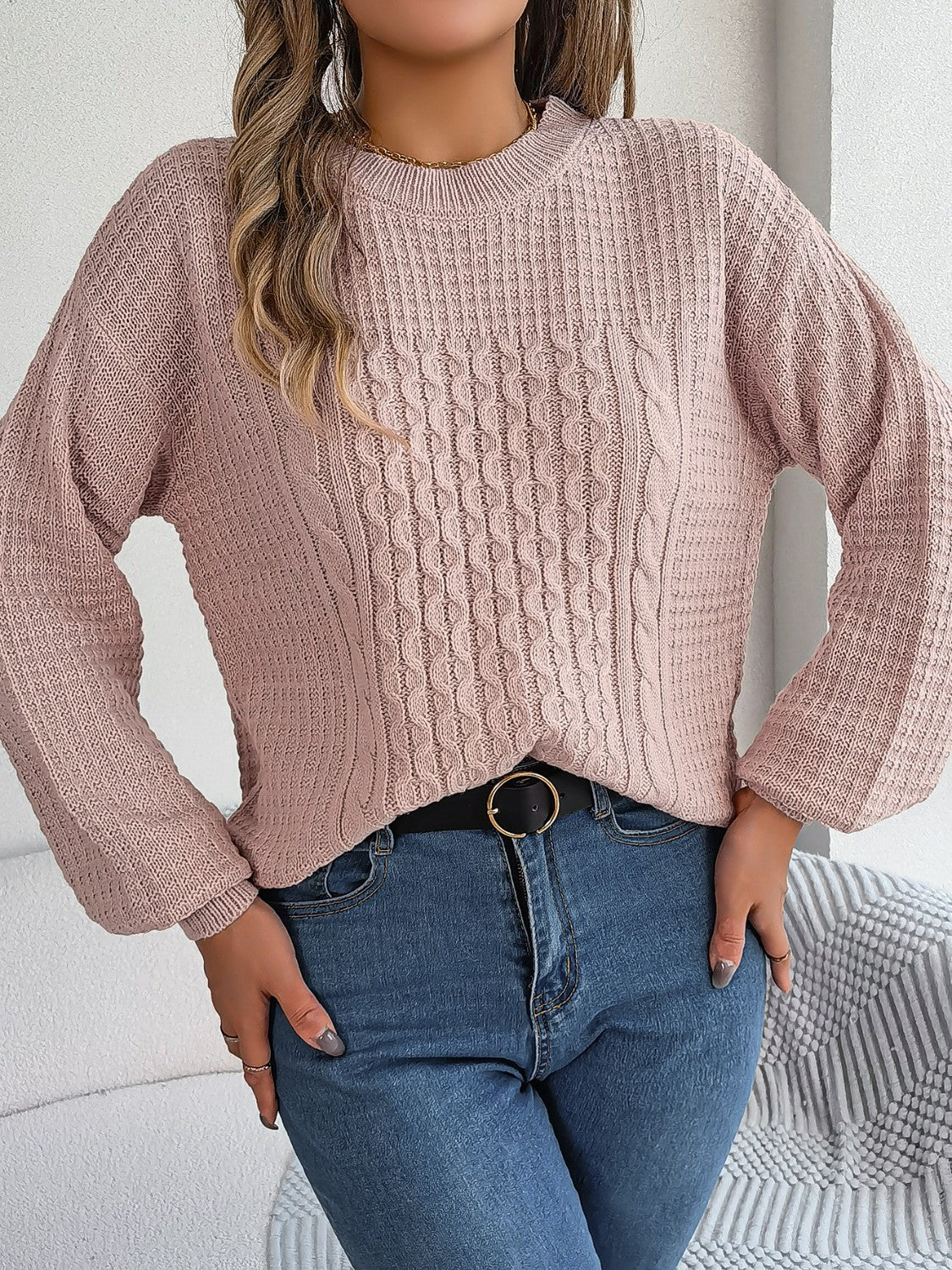 Damen Zopfmuster-Strickpullover Für Frauen