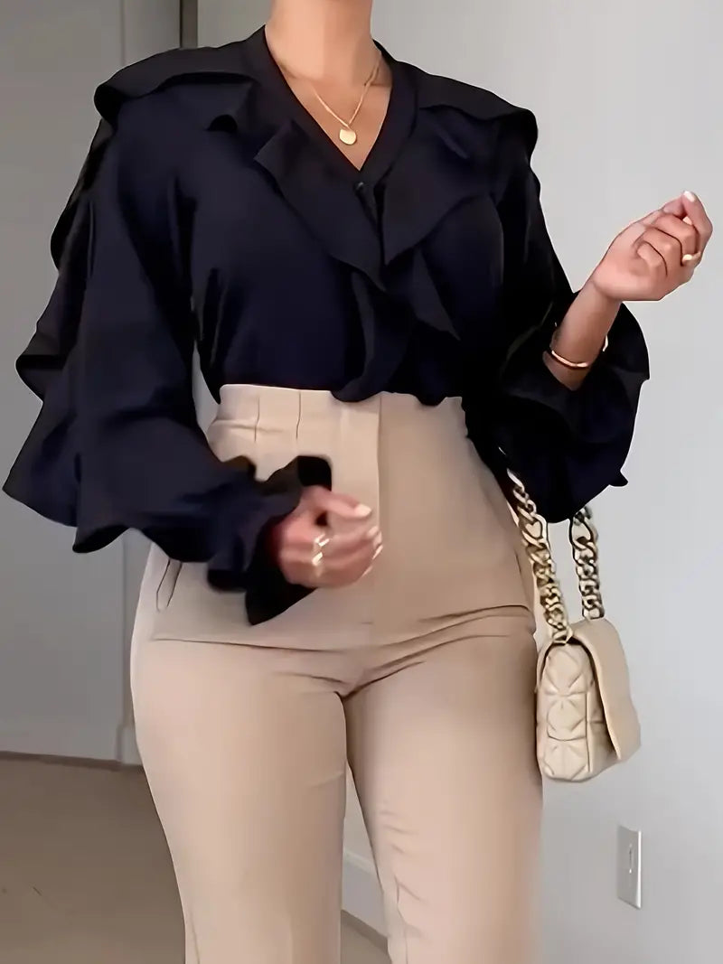 Elegante Bluse mit Rüschenkragen und Ärmeln Für Frauen