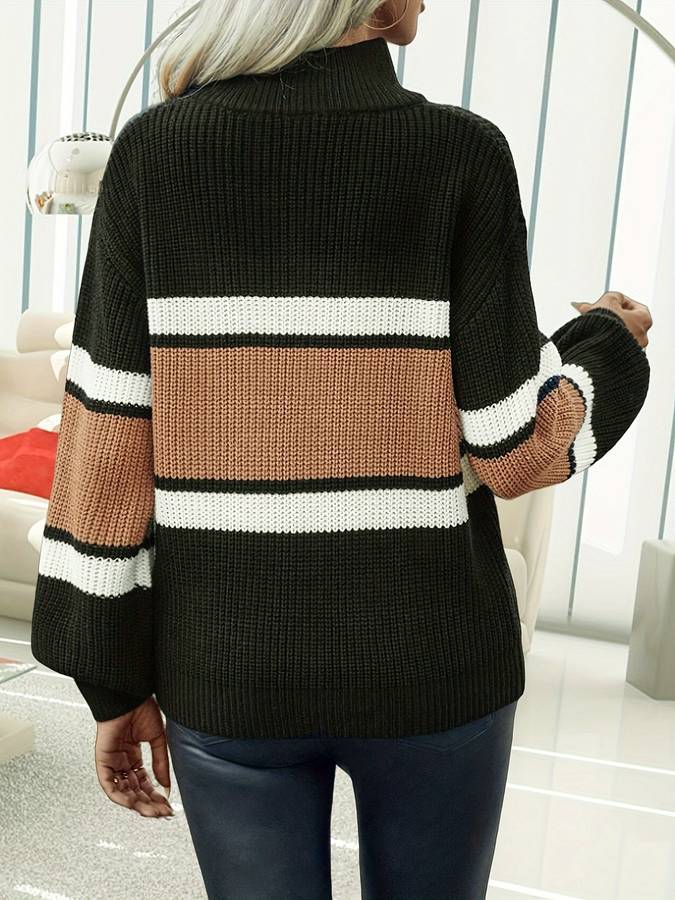 Stilvoller Gestreifter Strickpullover Für Mühelosen Komfort Und Charme Für Frauen