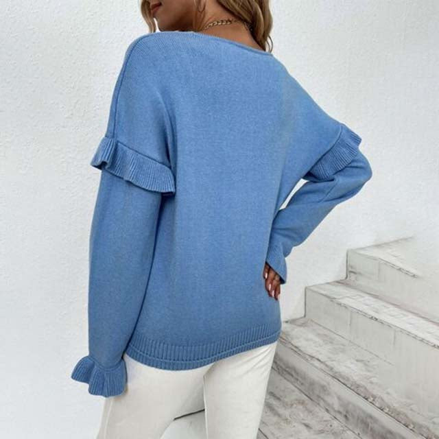 Eleganter Strickpullover mit Rüschen Für Frauen