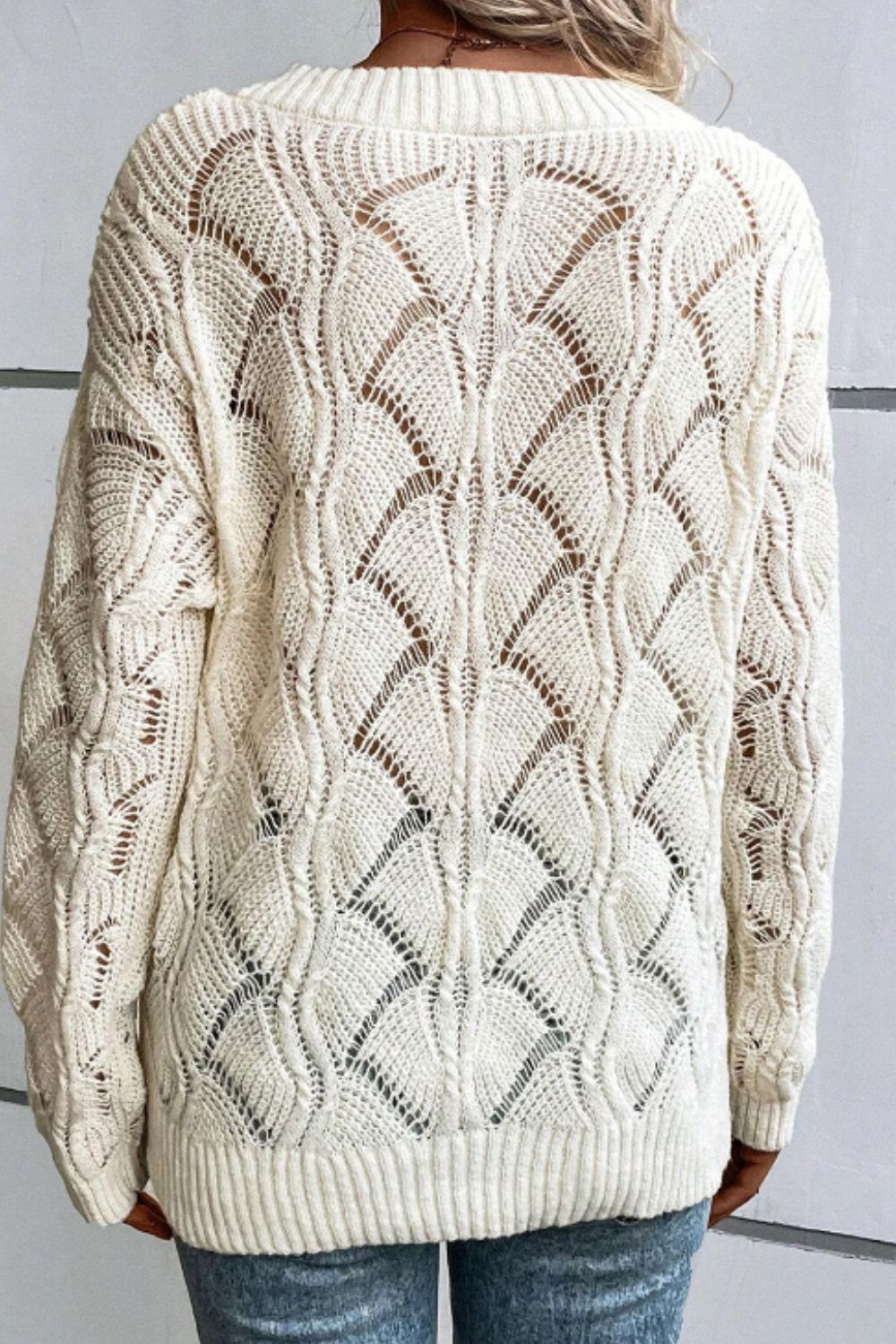 V-Ausschnitt-Strickpullover Mit Lochmuster Für Frauen