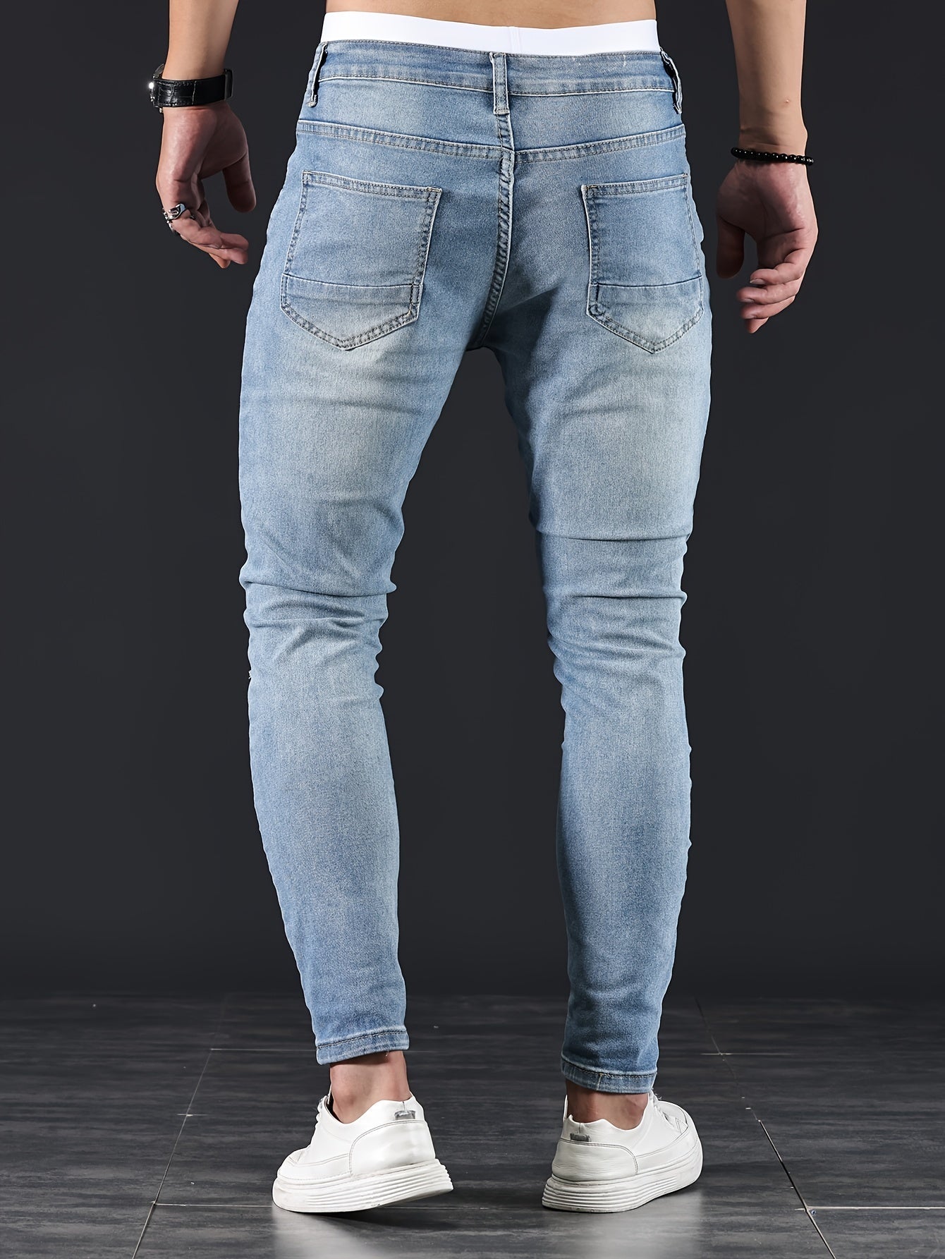 Slim Fit Zerrissene Jeans Hellblau - Alex