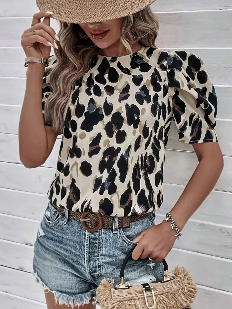 Stylische Bluse mit Rundhalsausschnitt und Allover-Print Für Frauen