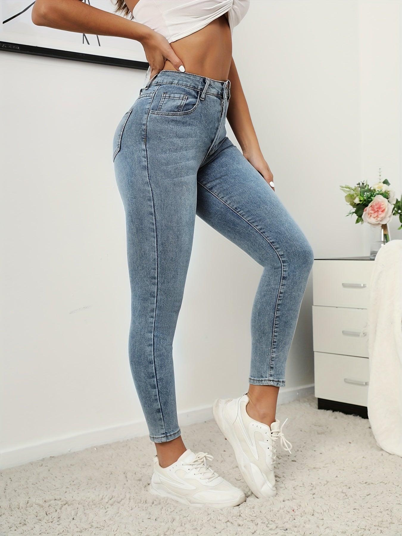 Dunkelblaue Skinny Jeans mit Hoher Taille - Emma