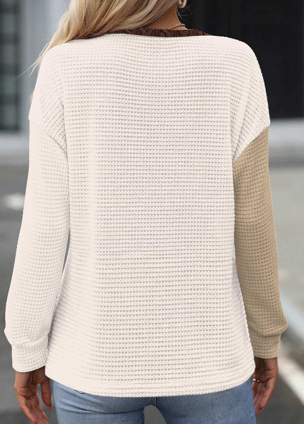 Stilvolles Rundhals-Sweatshirt Mit Langem Patchwork-Ärmel Für Frauen