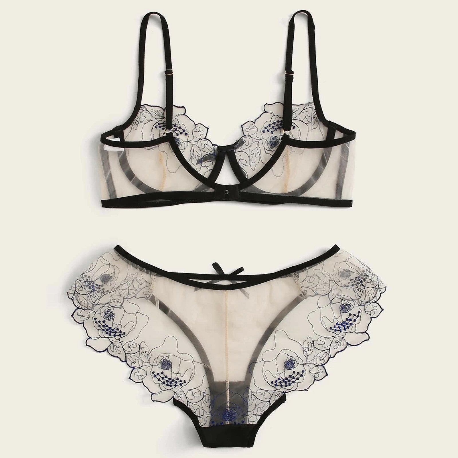 Stuttgart | Women's Mesh Stickerei Sheer Dessous Set