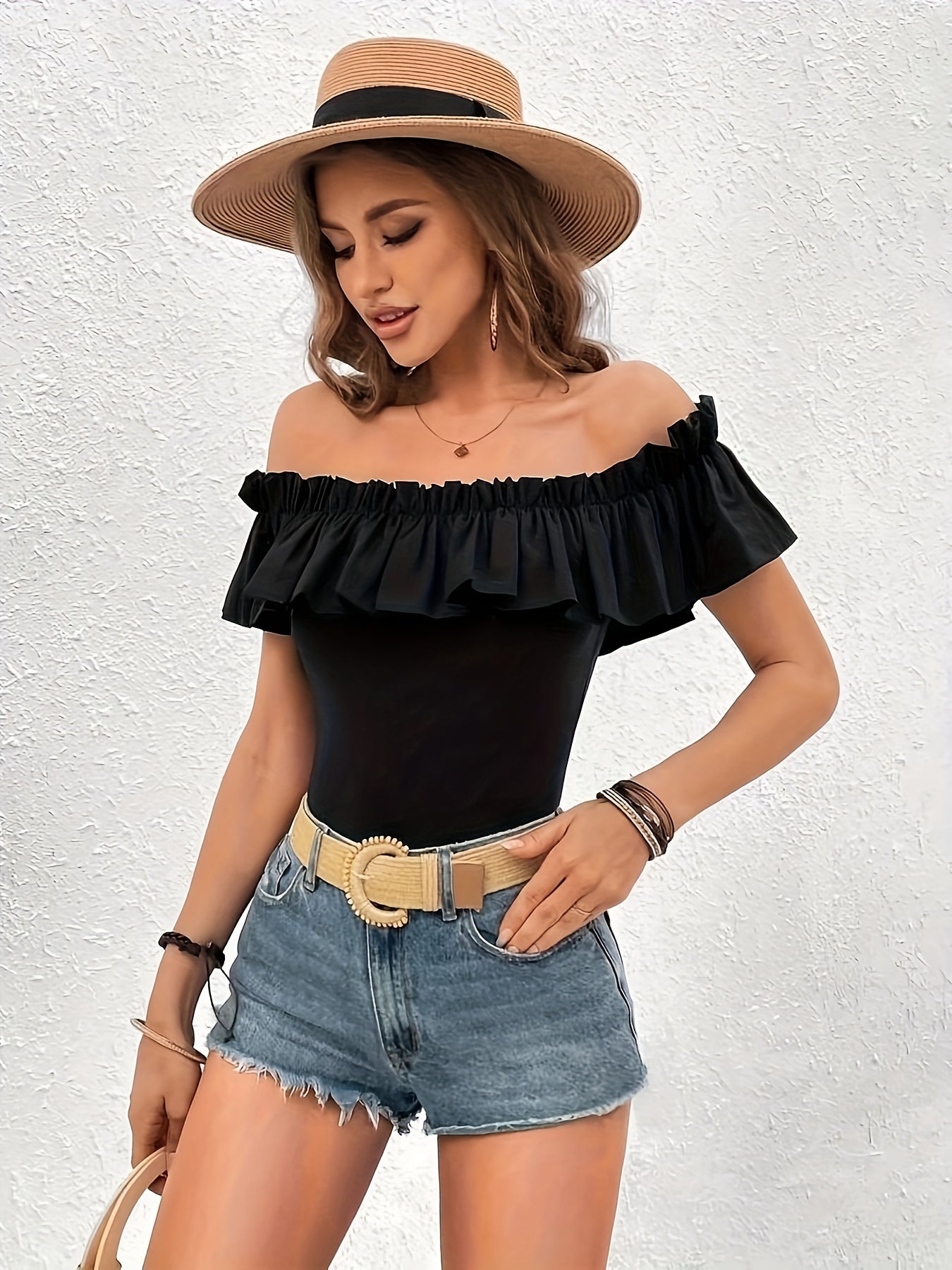 Schwarzer Off-Shoulder Bodysuit - Lina