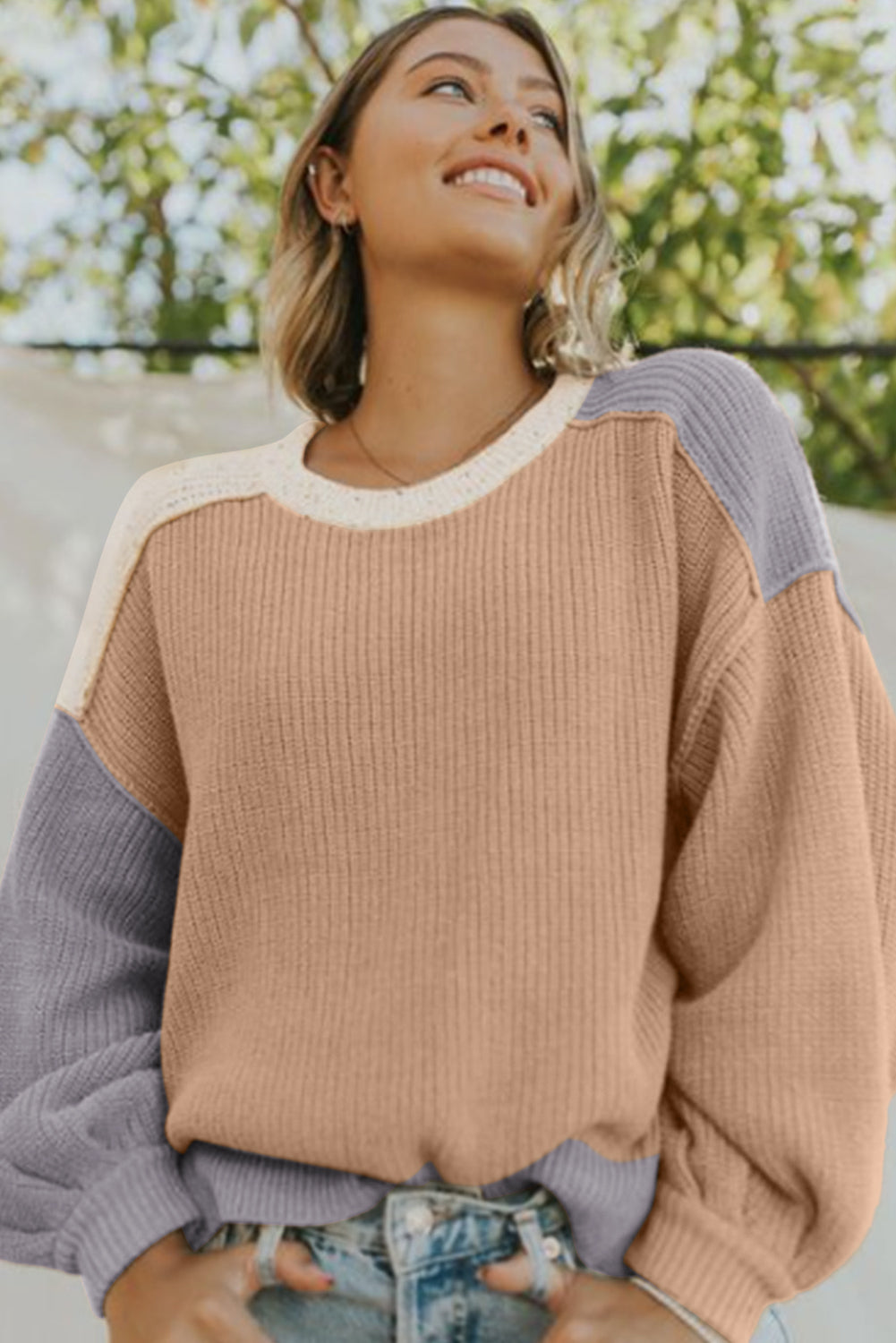 Patchwork Strickpullover Mit Oversize-Passform Für Frauen