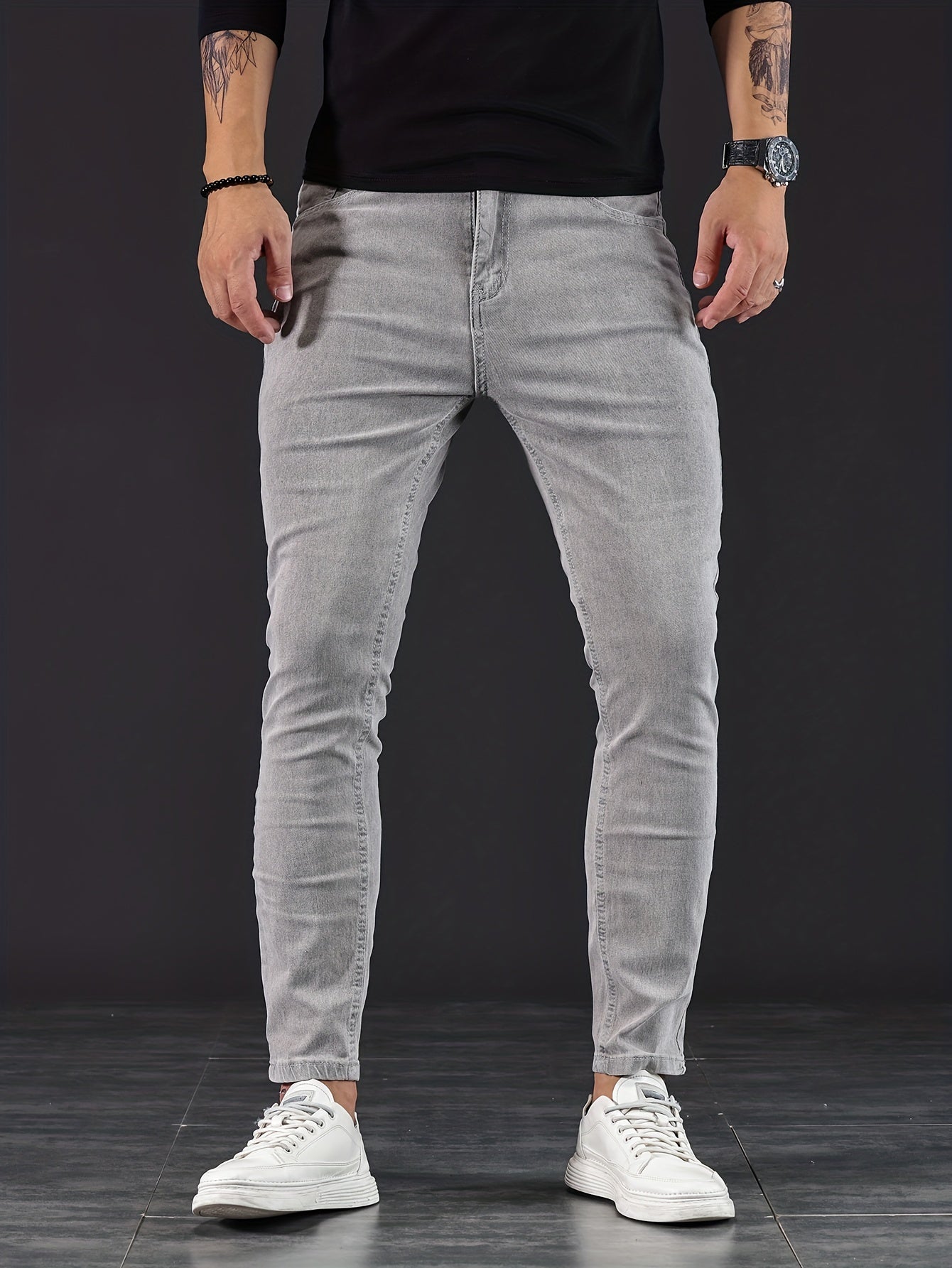 Slim Fit Zerrissene Jeans Blau - Leo