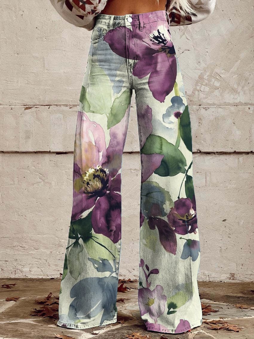 Romilly - Vintage Botanical Floral Hose mit weitem Bein