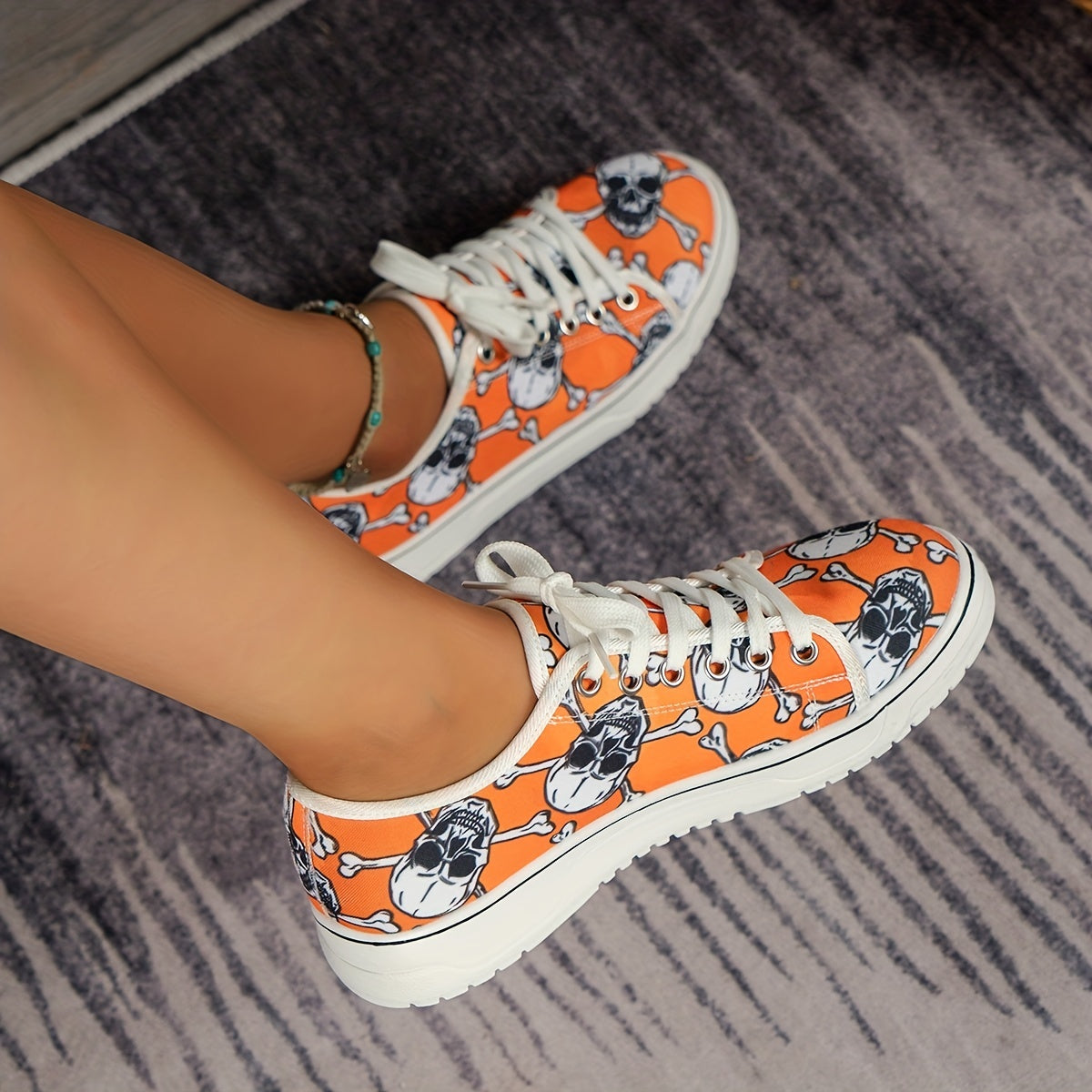 Orange Canvas Sneakers mit Totenkopfprint - Ronna