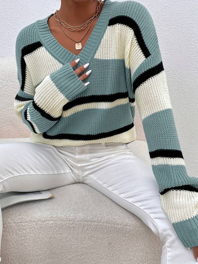 V-Ausschnitt-Pullover mit Trendigem Look und Mühelosem Stil Für Frauen