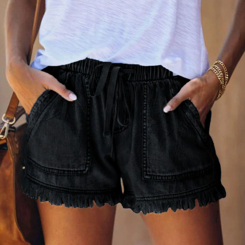 Risa - Schwarze Denim-Shorts Damen