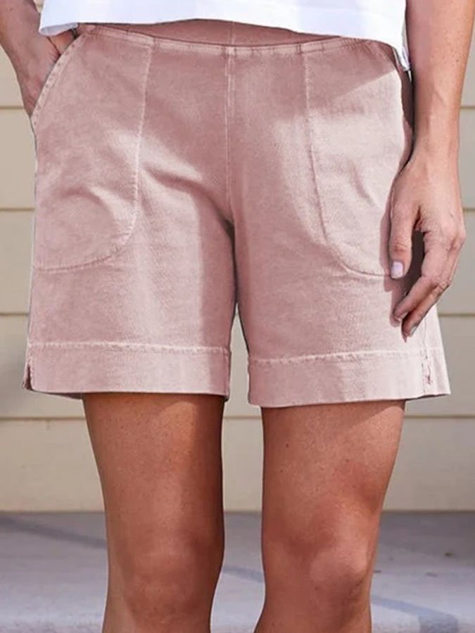 Elegante Baumwoll-Leinen-Shorts mit schrägen Taschen